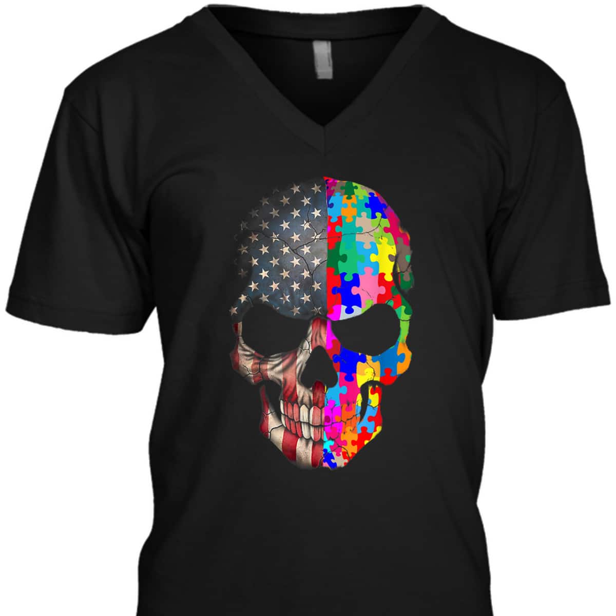 Autism Awareness Skull-puzzle-pieces Skull Autism Shir T-Shirt