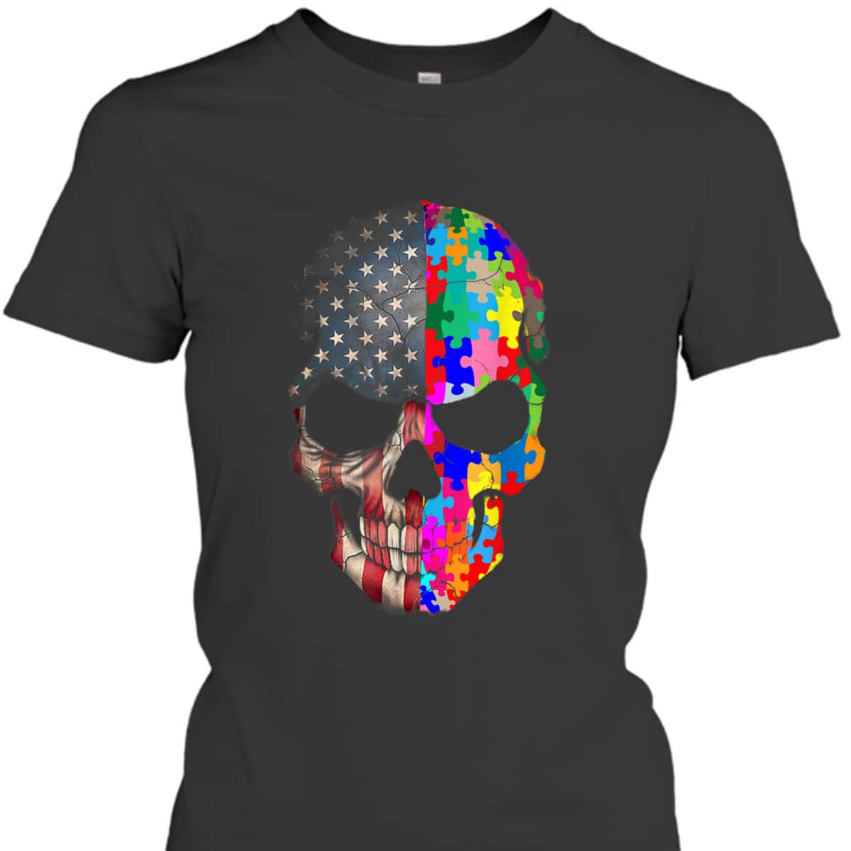 Autism Awareness Skull-puzzle-pieces Skull Autism Shir T-Shirt