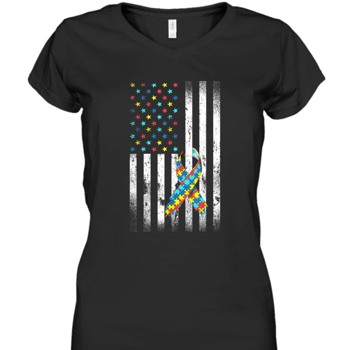 Autism Awareness Distressed American Flag Puzzle Ribbon T-Shirt Autism Awareness Distressed American Flag Puzzle Ribbon T-Shirt
