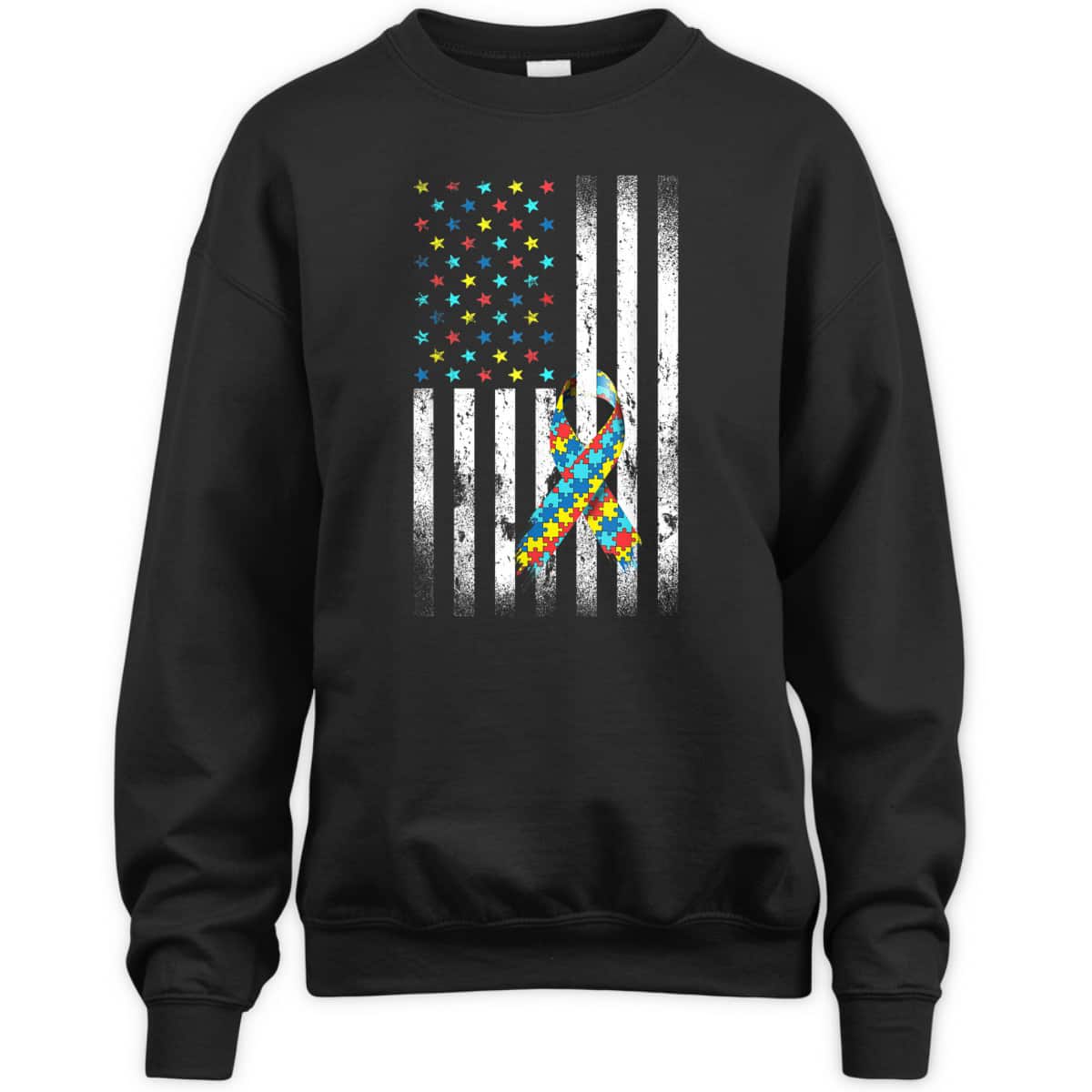Autism Awareness Distressed American Flag Puzzle Ribbon T-Shirt Autism Awareness Distressed American Flag Puzzle Ribbon T-Shirt
