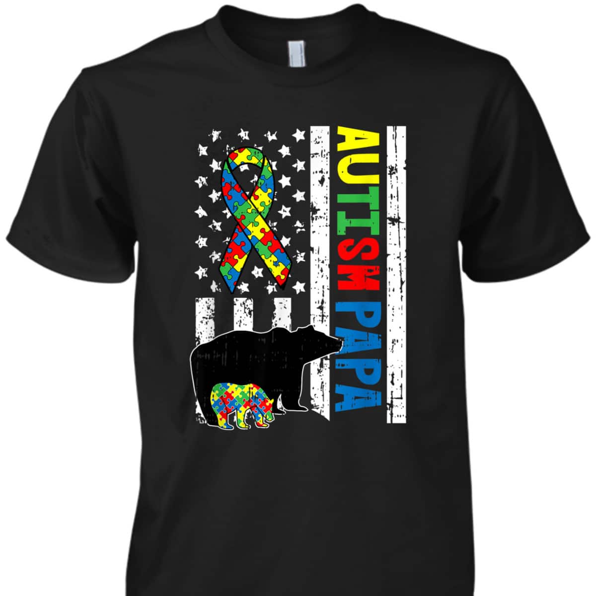 Papa Bear Matching Family Autism Awareness Gifts US Flag T-Shirt Papa Bear Matching Family Autism Awareness Gifts US Flag T-Shirt