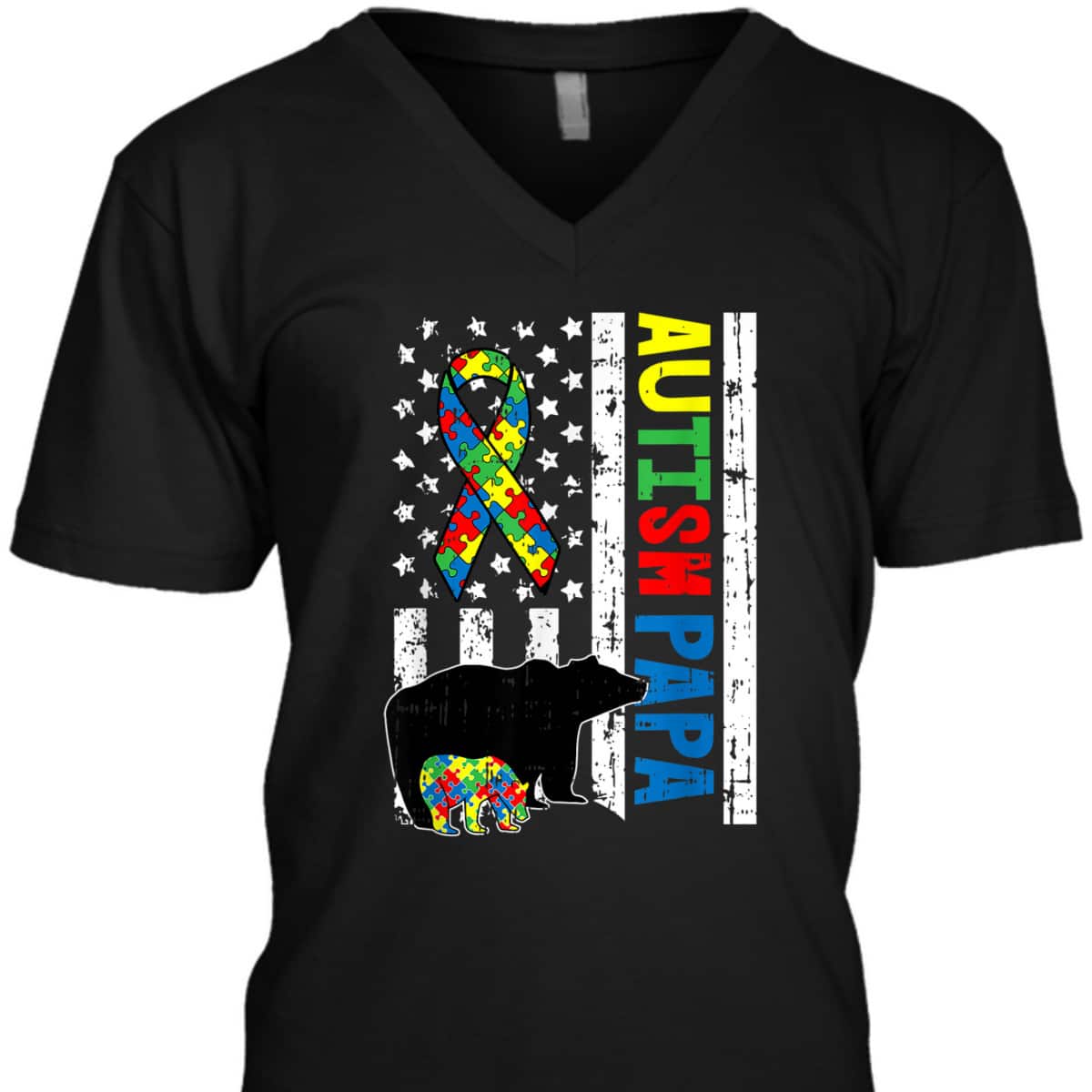 Papa Bear Matching Family Autism Awareness Gifts US Flag T-Shirt Papa Bear Matching Family Autism Awareness Gifts US Flag T-Shirt