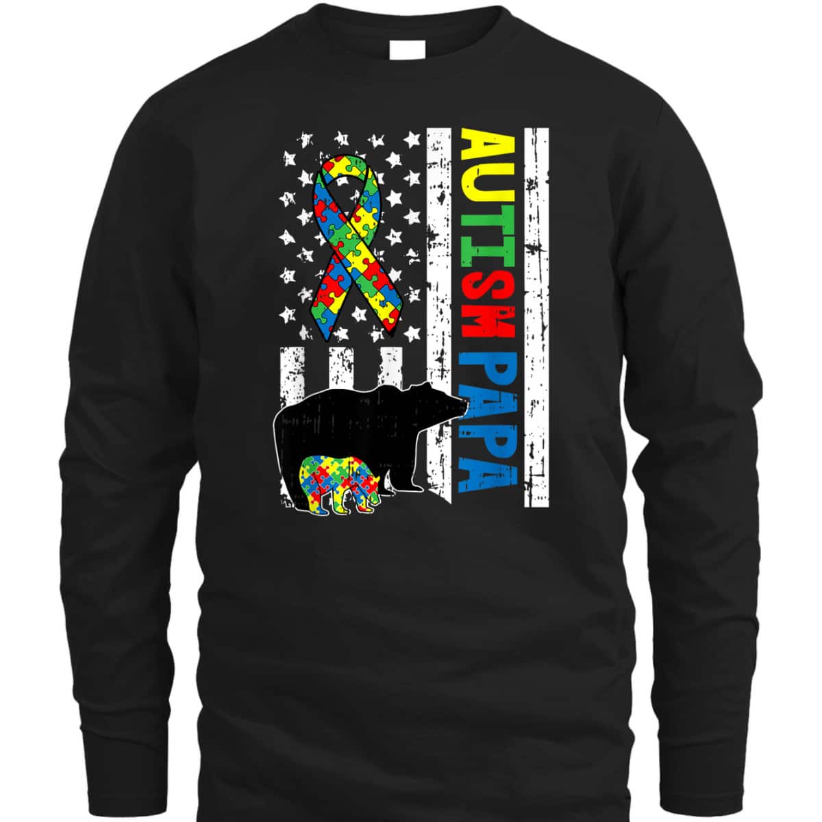 Papa Bear Matching Family Autism Awareness Gifts US Flag T-Shirt Papa Bear Matching Family Autism Awareness Gifts US Flag T-Shirt