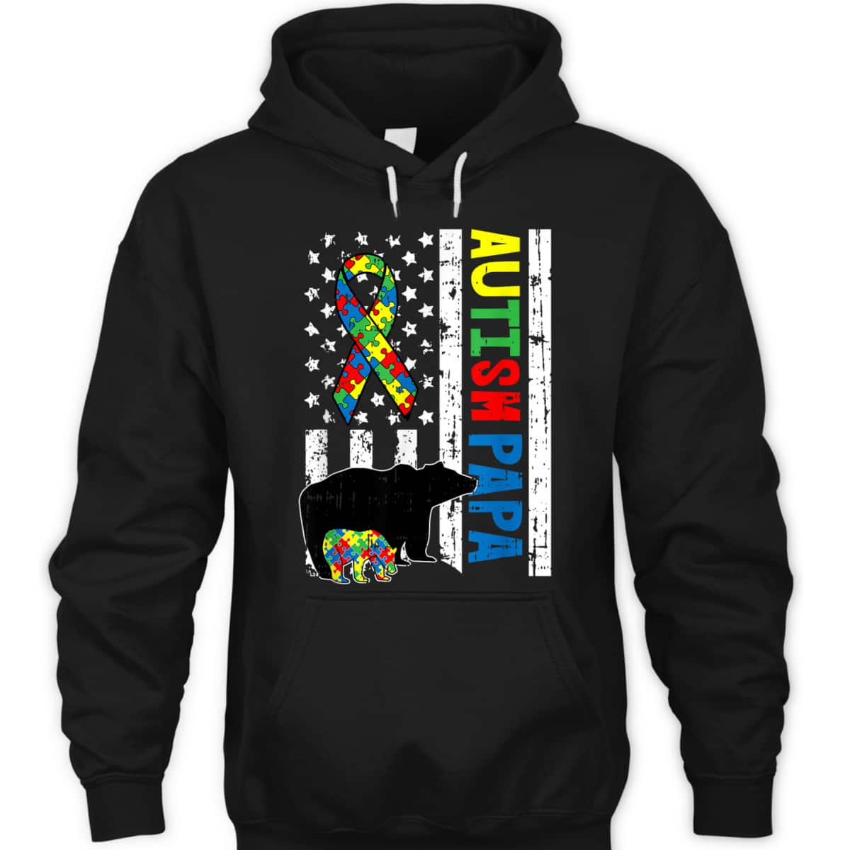 Papa Bear Matching Family Autism Awareness Gifts US Flag T-Shirt Papa Bear Matching Family Autism Awareness Gifts US Flag T-Shirt