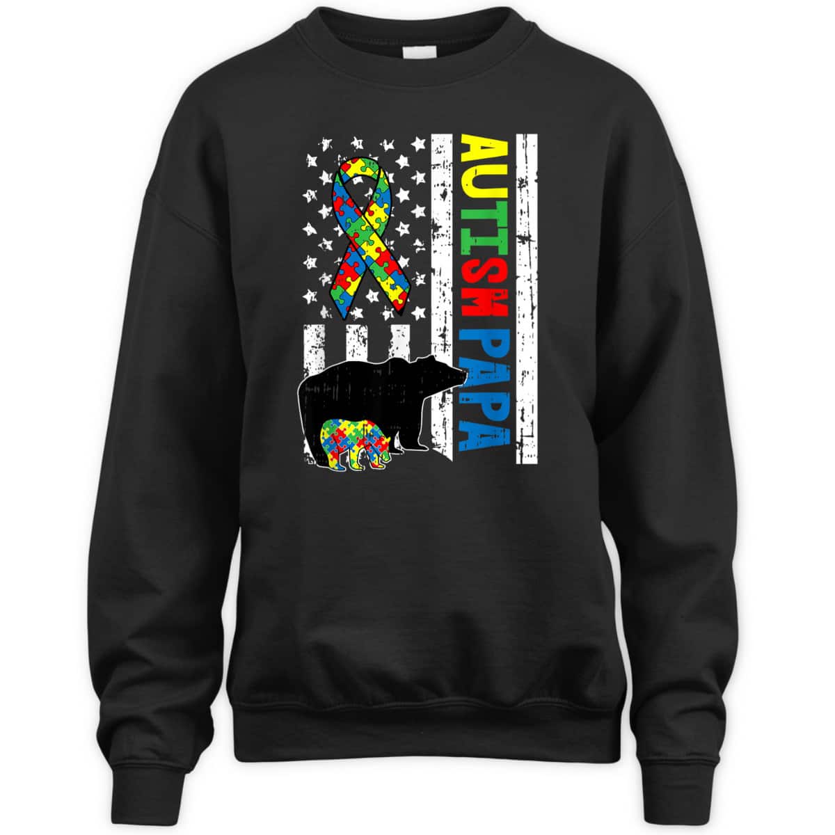 Papa Bear Matching Family Autism Awareness Gifts US Flag T-Shirt