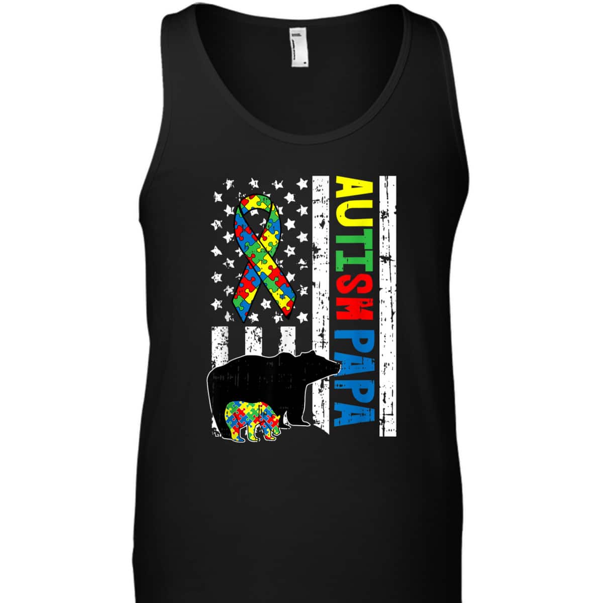 Papa Bear Matching Family Autism Awareness Gifts US Flag T-Shirt