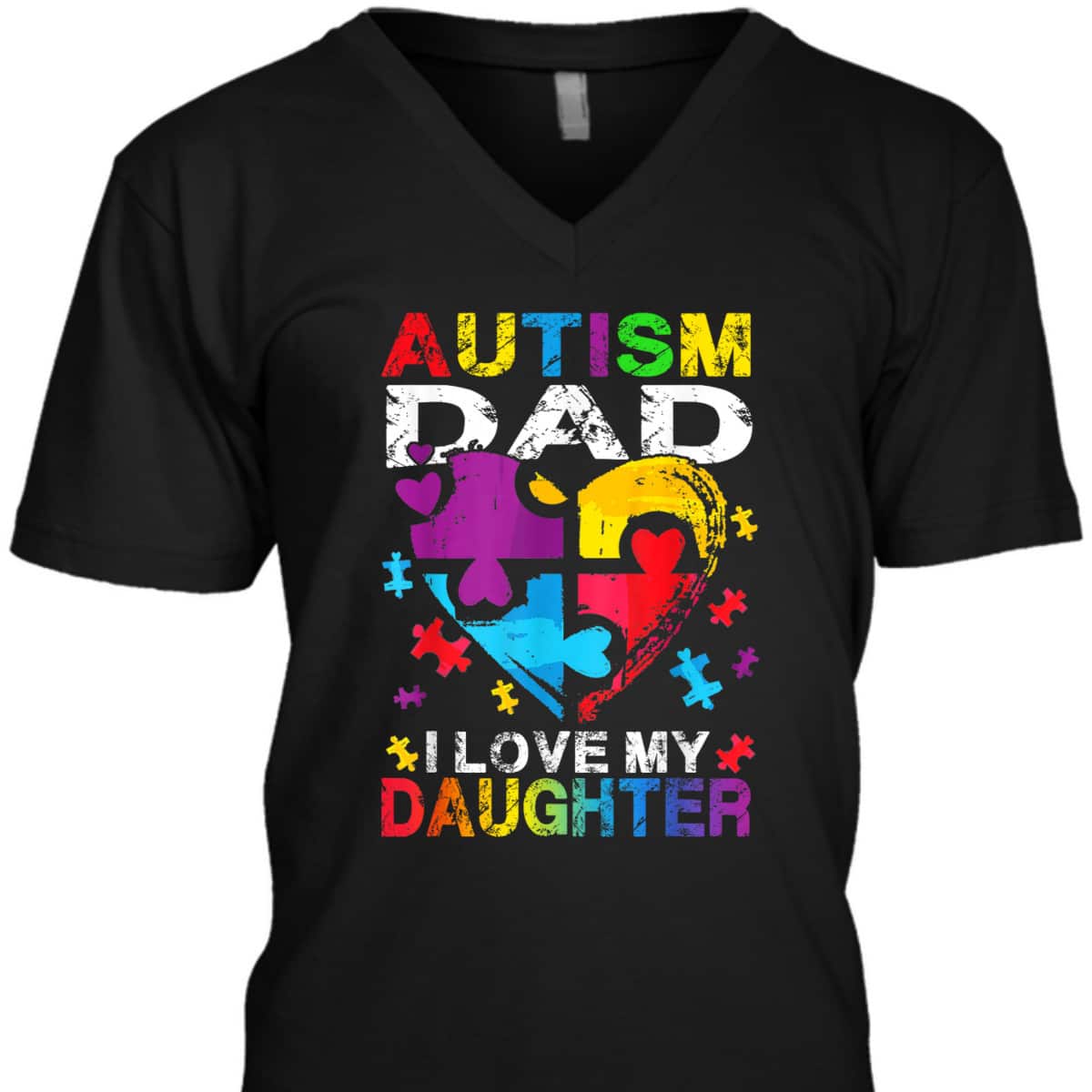 Heart Puzzle Autism Dad I Love My Daughter Autism Awareness T-Shirt