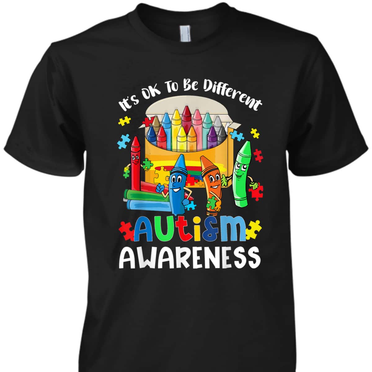 It's Ok To Be Different Cute Crayon Autism Awareness Gifts T-Shirt