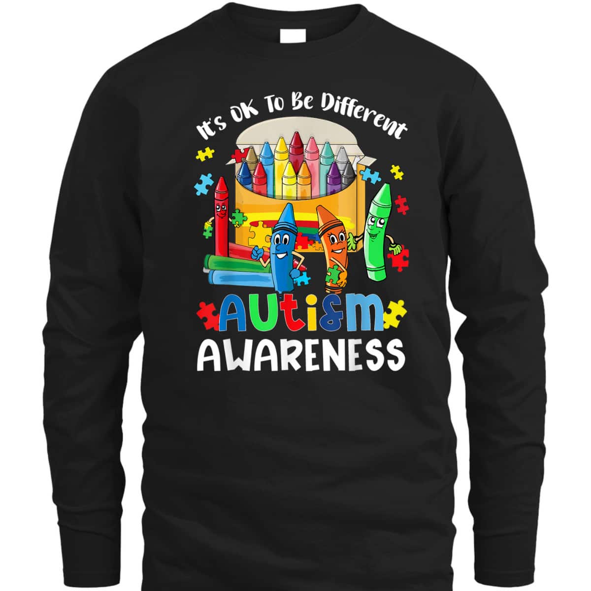 It's Ok To Be Different Cute Crayon Autism Awareness Gifts T-Shirt
