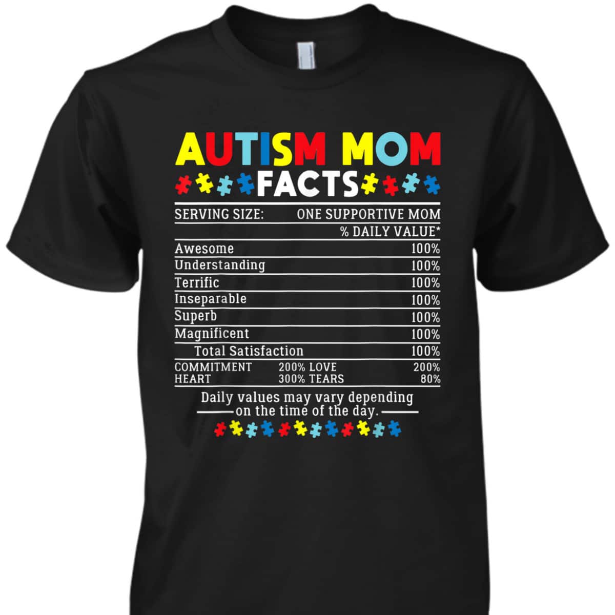 Autism Mom Facts One Supportive Mom Awareness Gift T-Shirt