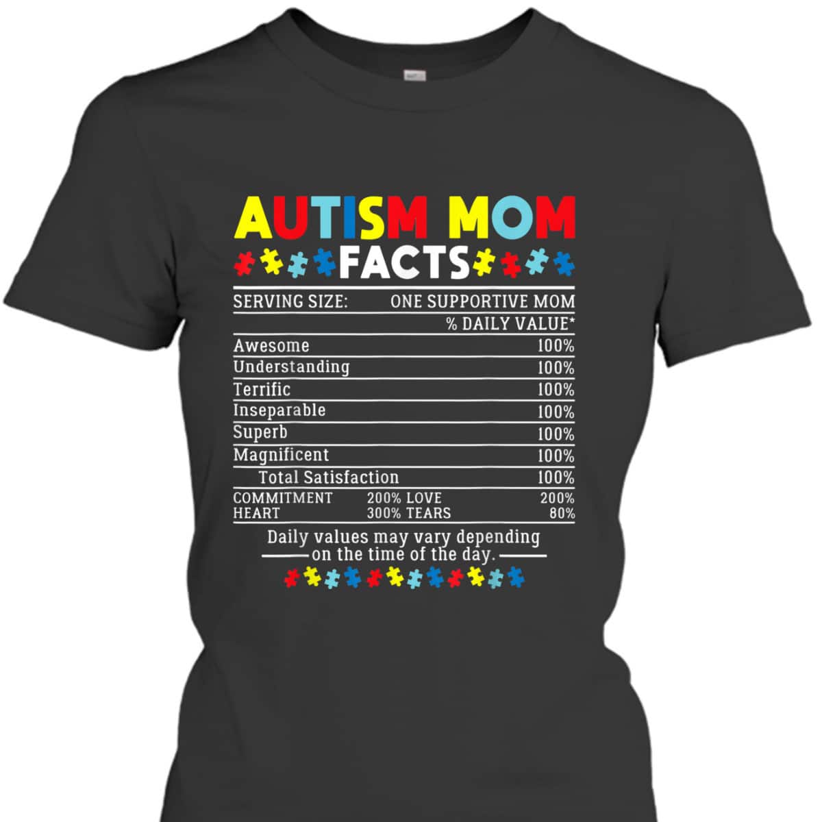 Autism Mom Facts One Supportive Mom Awareness Gift T-Shirt