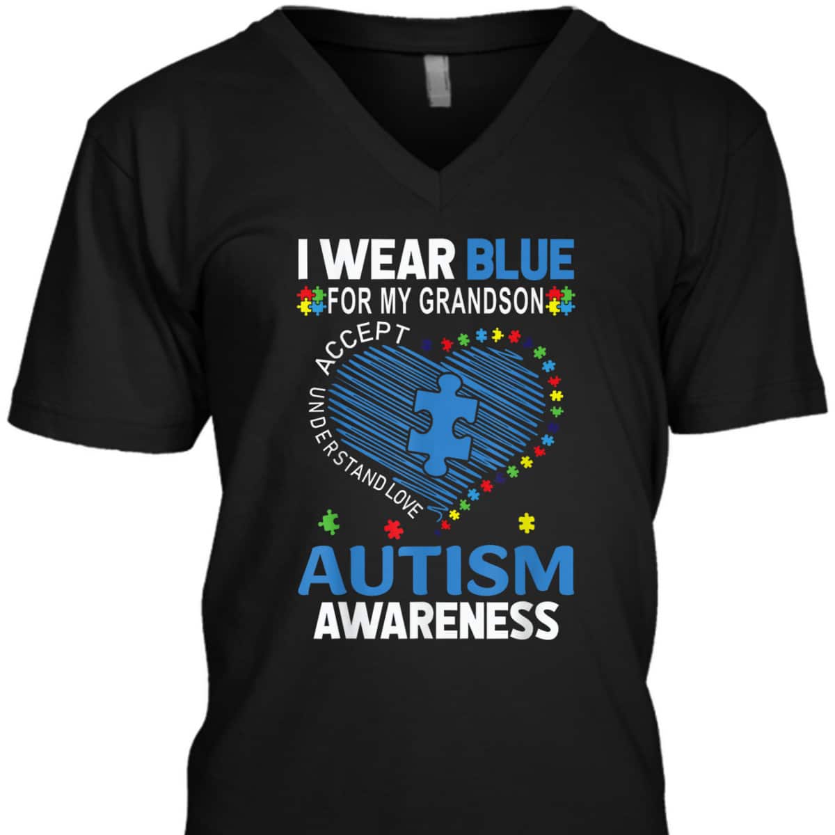 I Wear Blue For My Grandson Autism Awareness T-Shirt