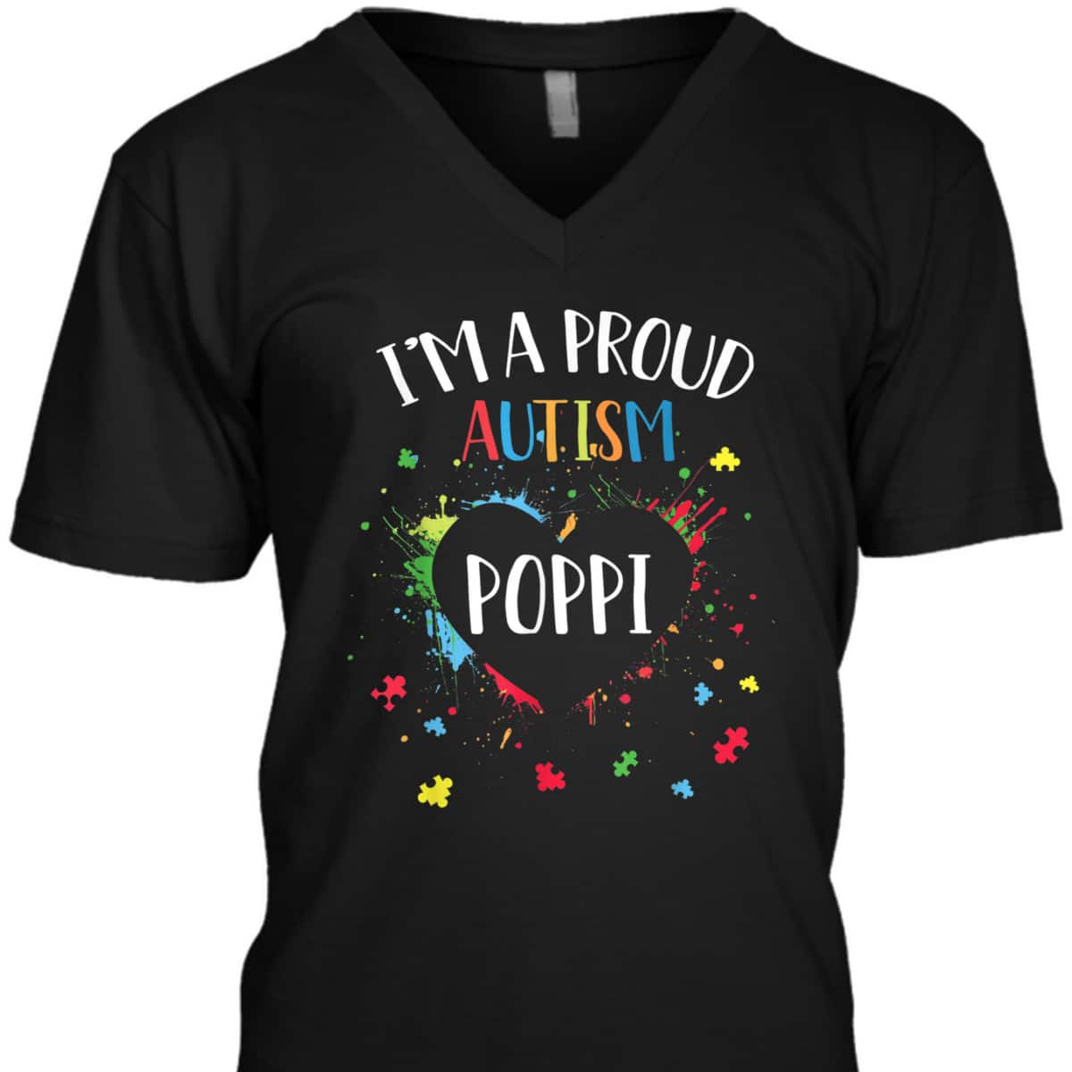 Mens Puzzle Heart I'm A Proud Autism Poppi Autism Awareness T-Shirt