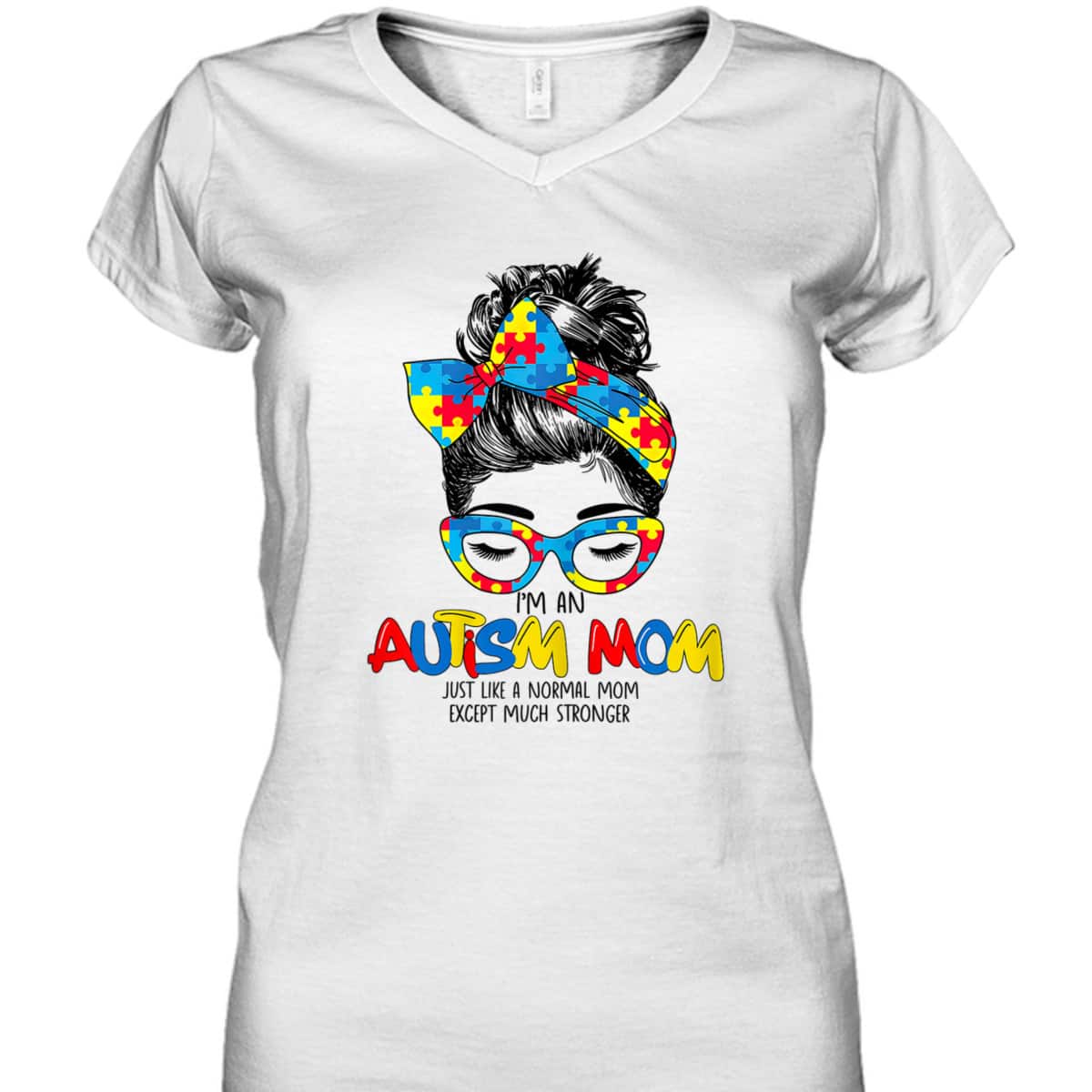 Womens I'm An Autism Mom Vintage Messy Bun T-Shirt