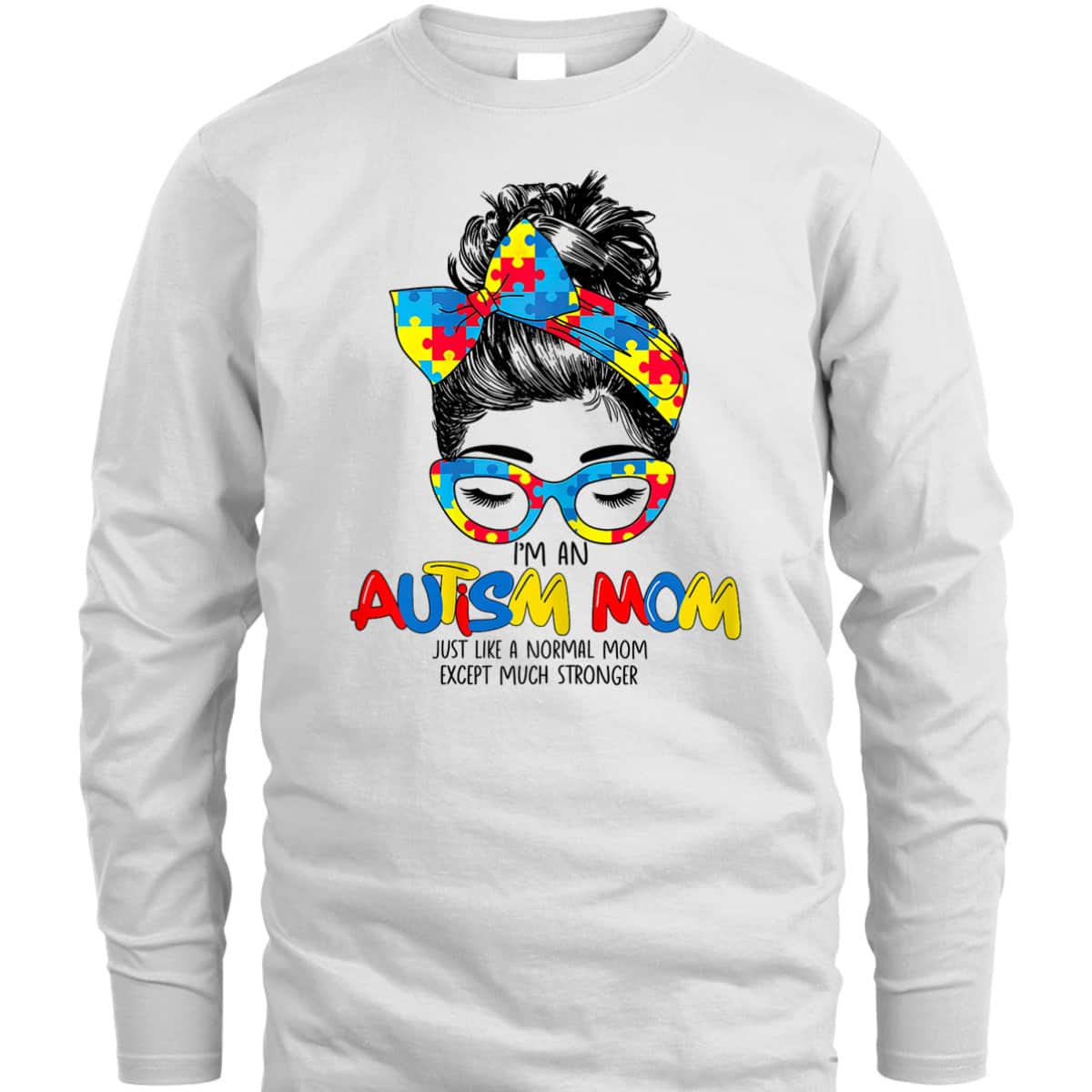 Womens I'm An Autism Mom Vintage Messy Bun T-Shirt