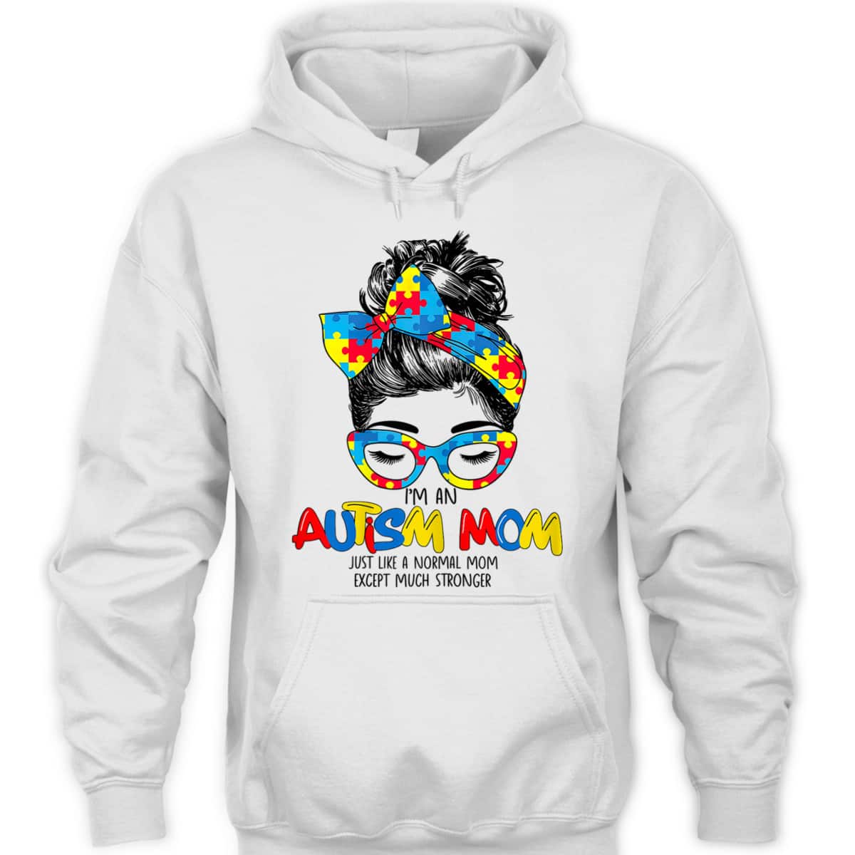 Womens I'm An Autism Mom Vintage Messy Bun T-Shirt
