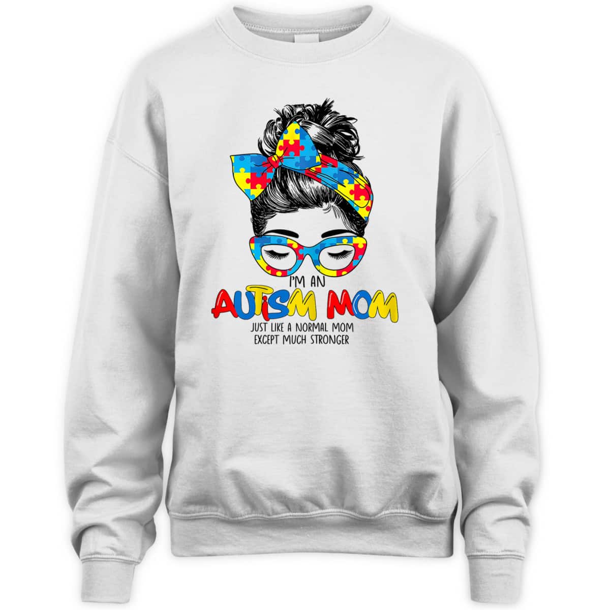 Womens I'm An Autism Mom Vintage Messy Bun T-Shirt