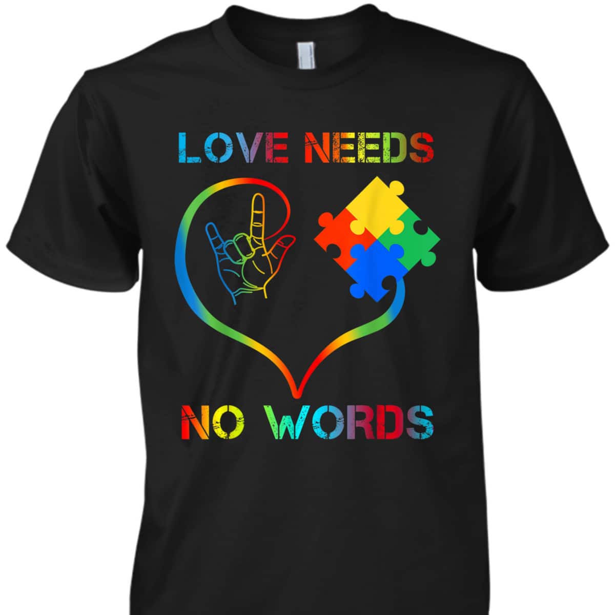Autism Awareness Love Needs No Words Color Puzzle Gift T-Shirt