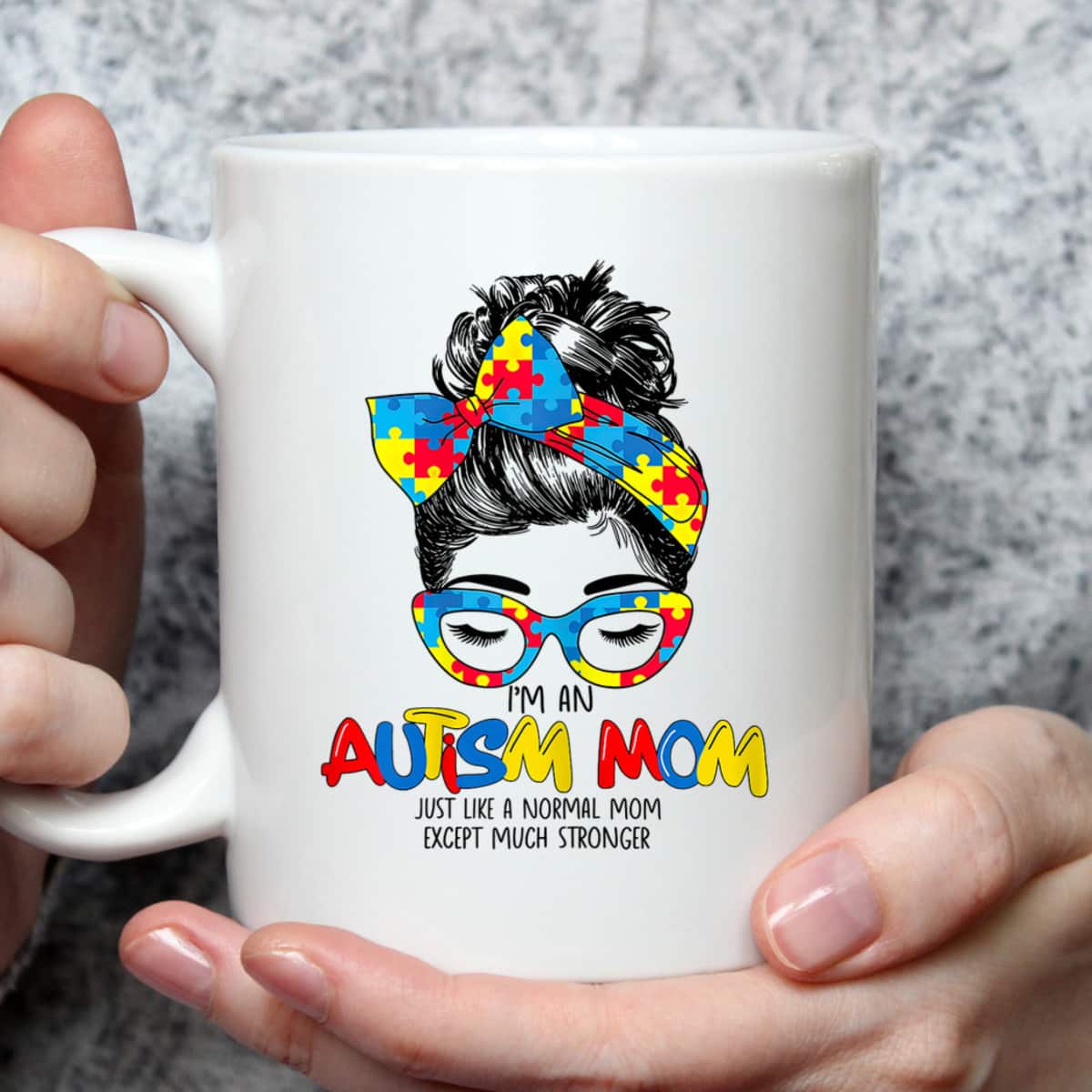Womens I'm An Autism Mom Vintage Messy Bun T-Shirt