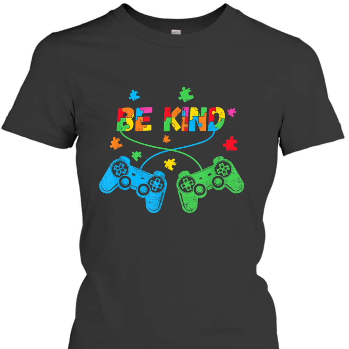Vintage Video Gamer Puzzle Piece Autism Awareness Be Kind T-Shirt