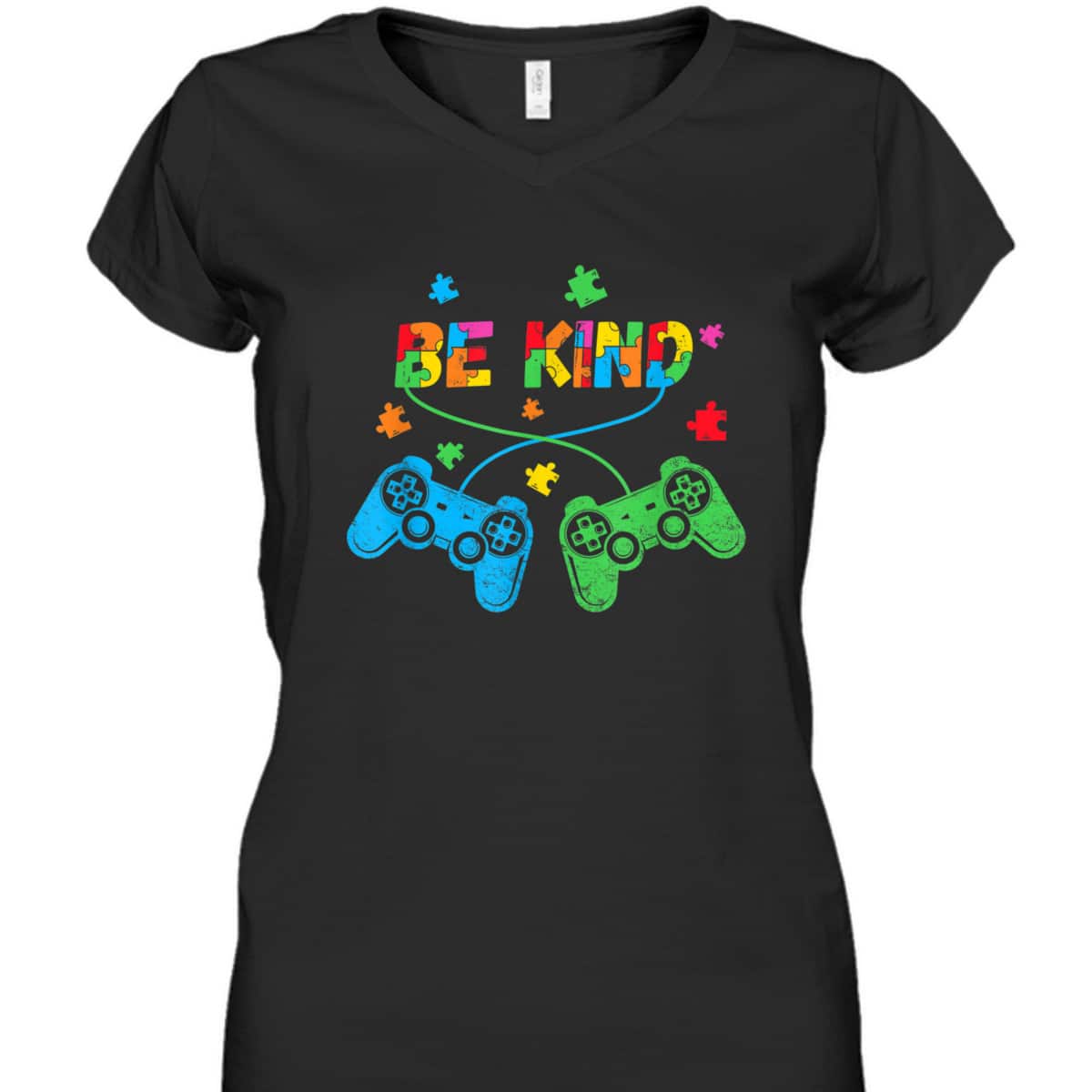 Vintage Video Gamer Puzzle Piece Autism Awareness Be Kind T-Shirt