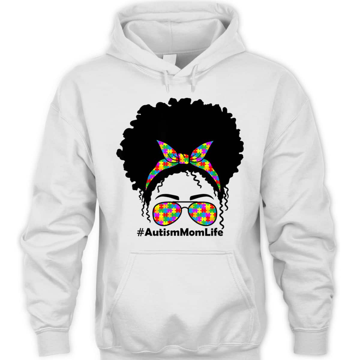 Messy Bun African American Hair Sunglasses Womens Autism Mom T-Shirt