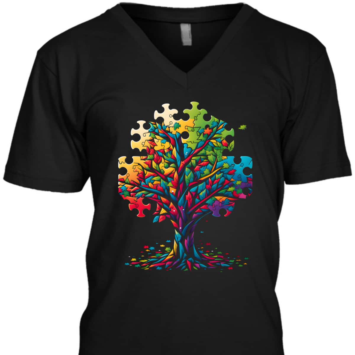 Neurodiversity Autism Awareness Colorful Tree Puzzle Pieces T-Shirt