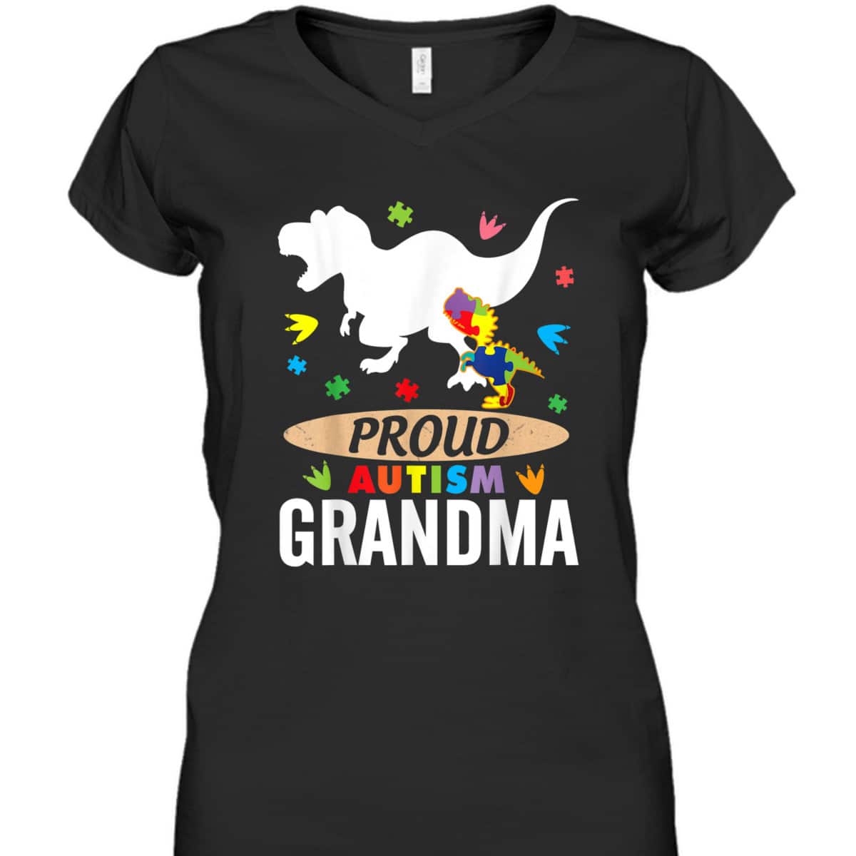 Big Dinosaur T-rex & Autism Child Proud Autism Grandma T-Shirt