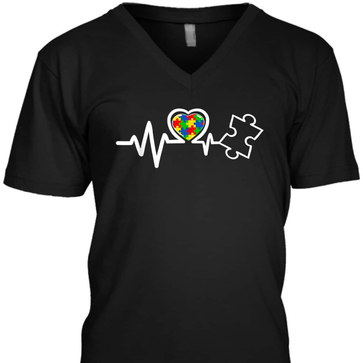 Heart Puzzle Piece Heartbeat Cool Autism Awareness T-Shirt