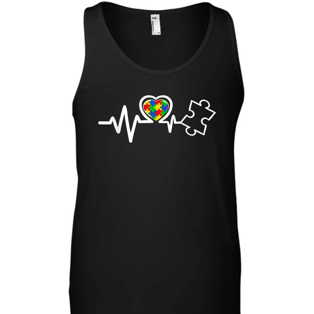 Heart Puzzle Piece Heartbeat Cool Autism Awareness T-Shirt