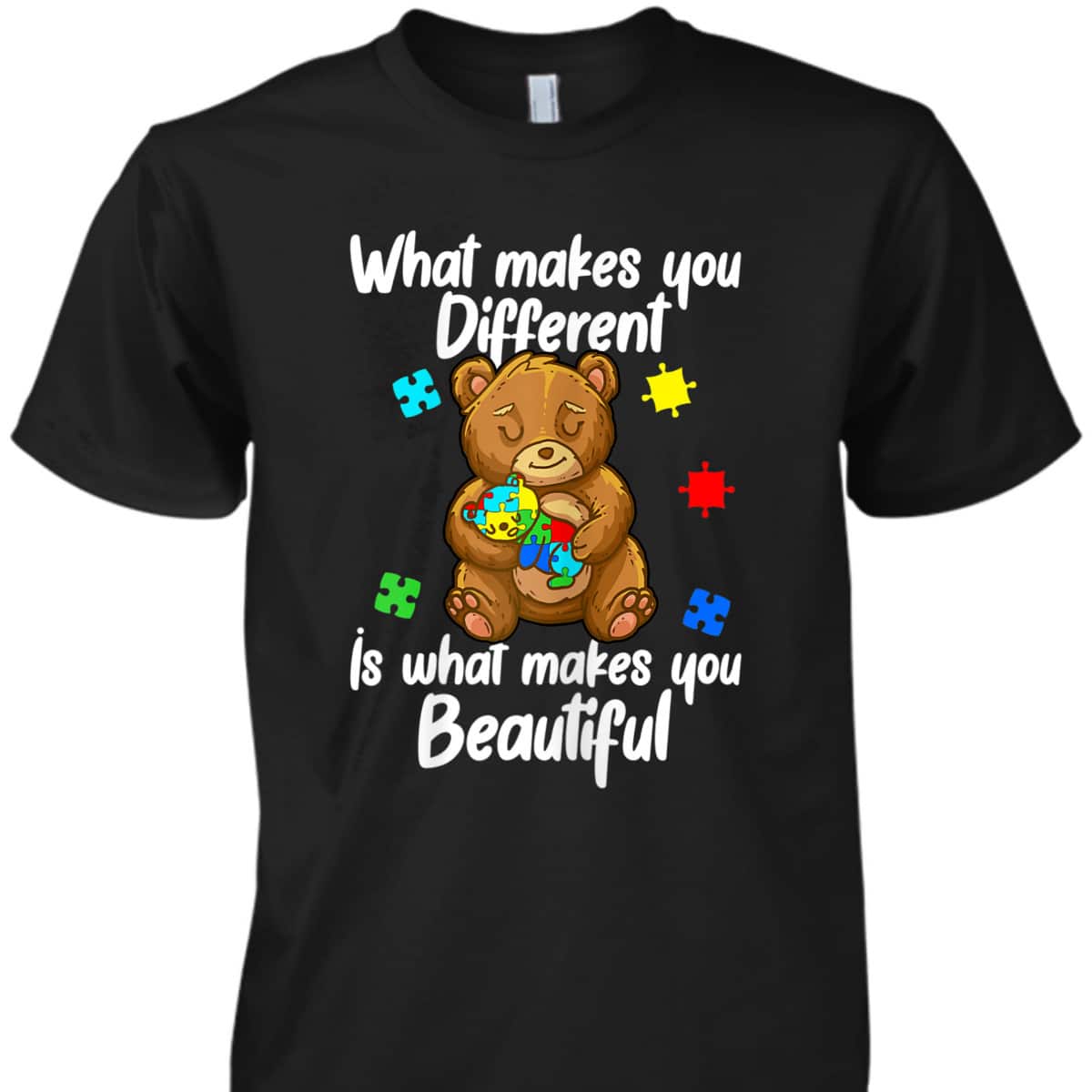 Womens Cute Baby And Mama Bear Puzzle Child Autism Awareness T-Shirt