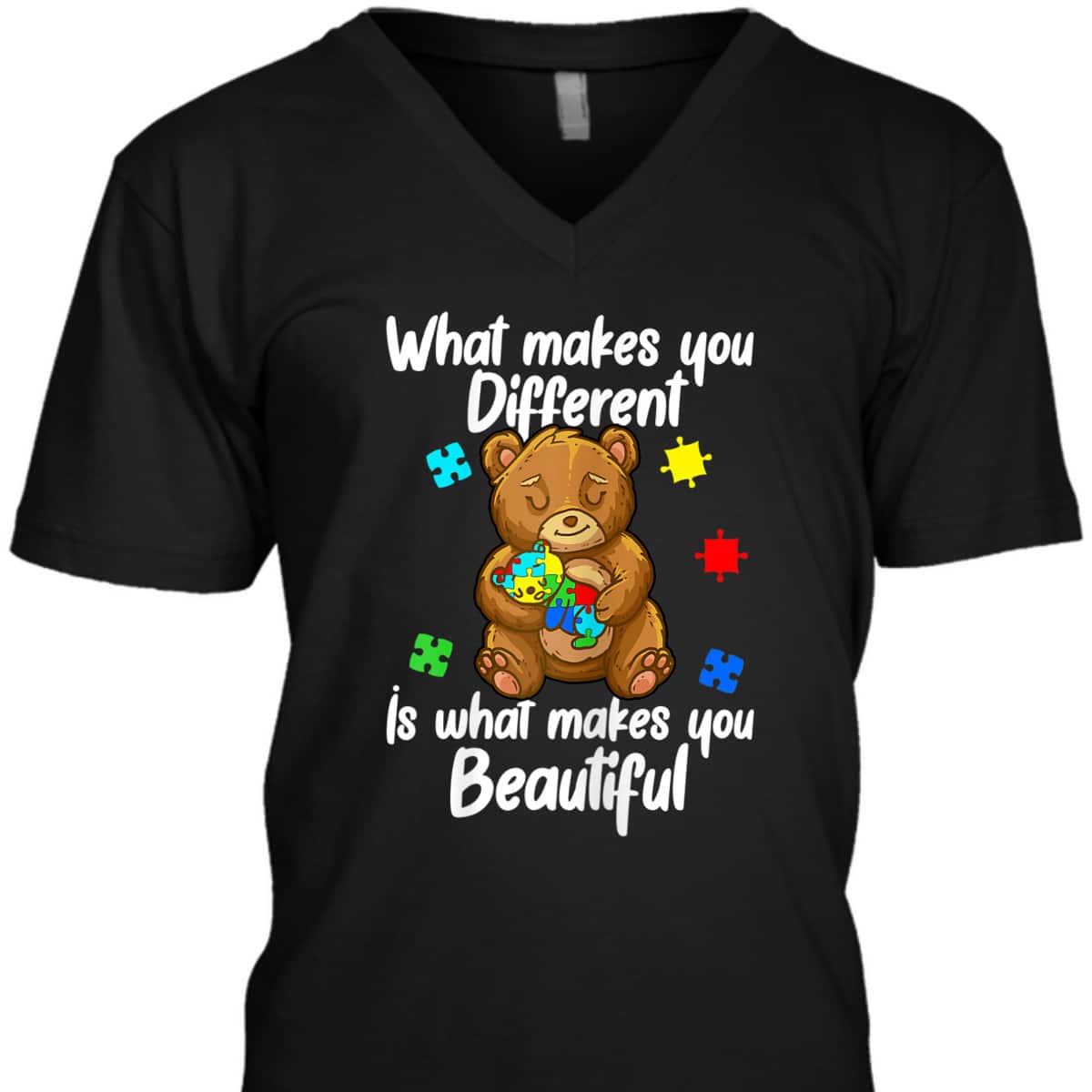 Womens Cute Baby And Mama Bear Puzzle Child Autism Awareness T-Shirt
