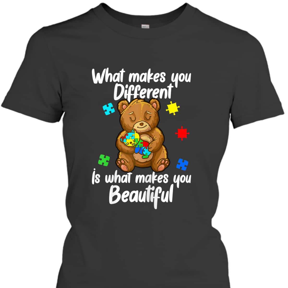 Womens Cute Baby And Mama Bear Puzzle Child Autism Awareness T-Shirt