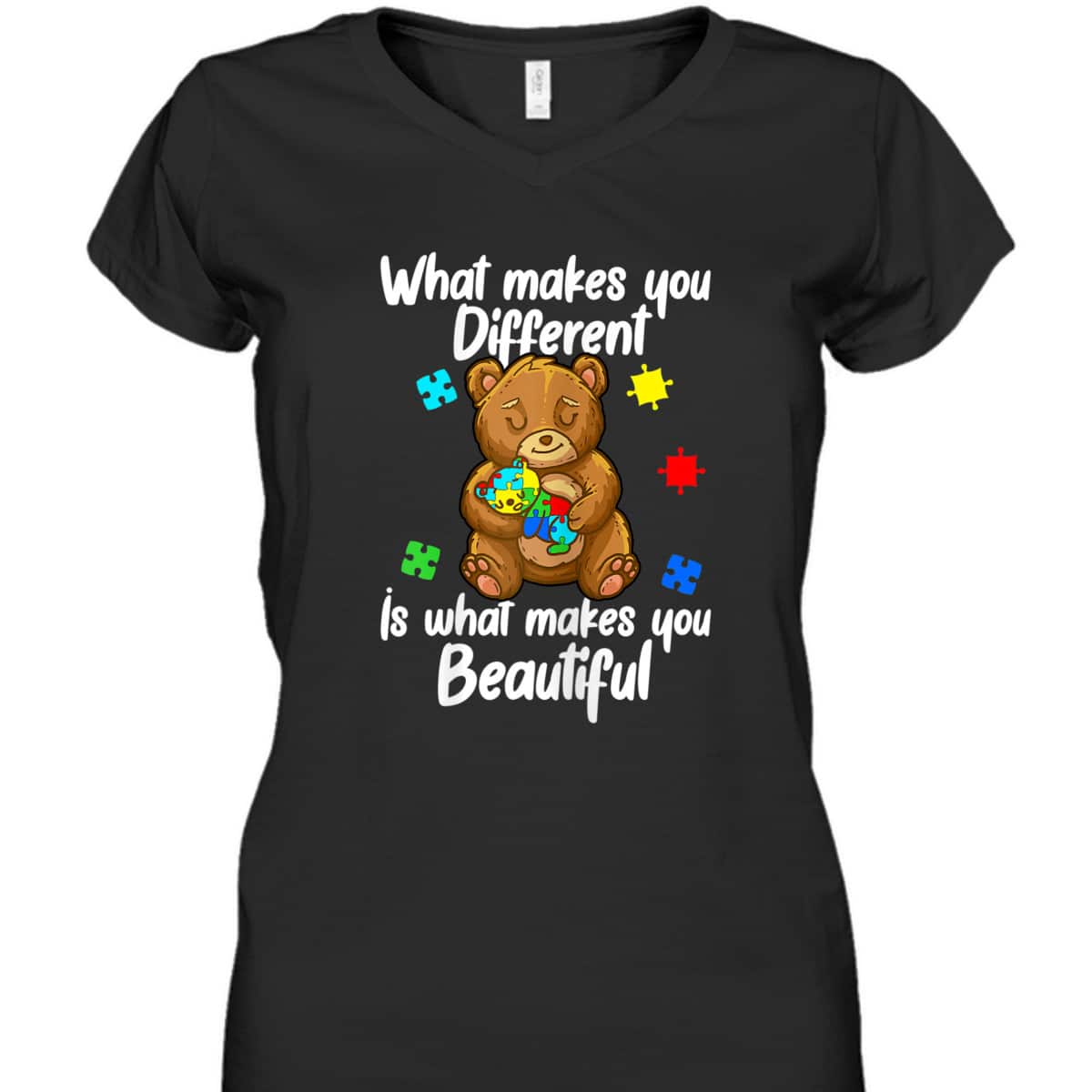Womens Cute Baby And Mama Bear Puzzle Child Autism Awareness T-Shirt