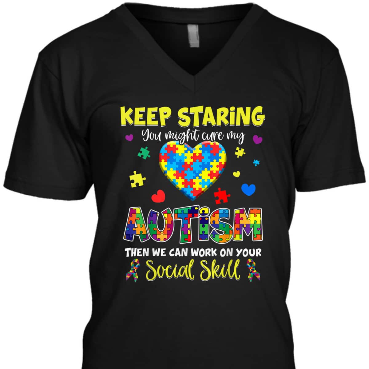 Keep Staring You Might Cure My Autism Awareness Puzzle Gift T-Shirt