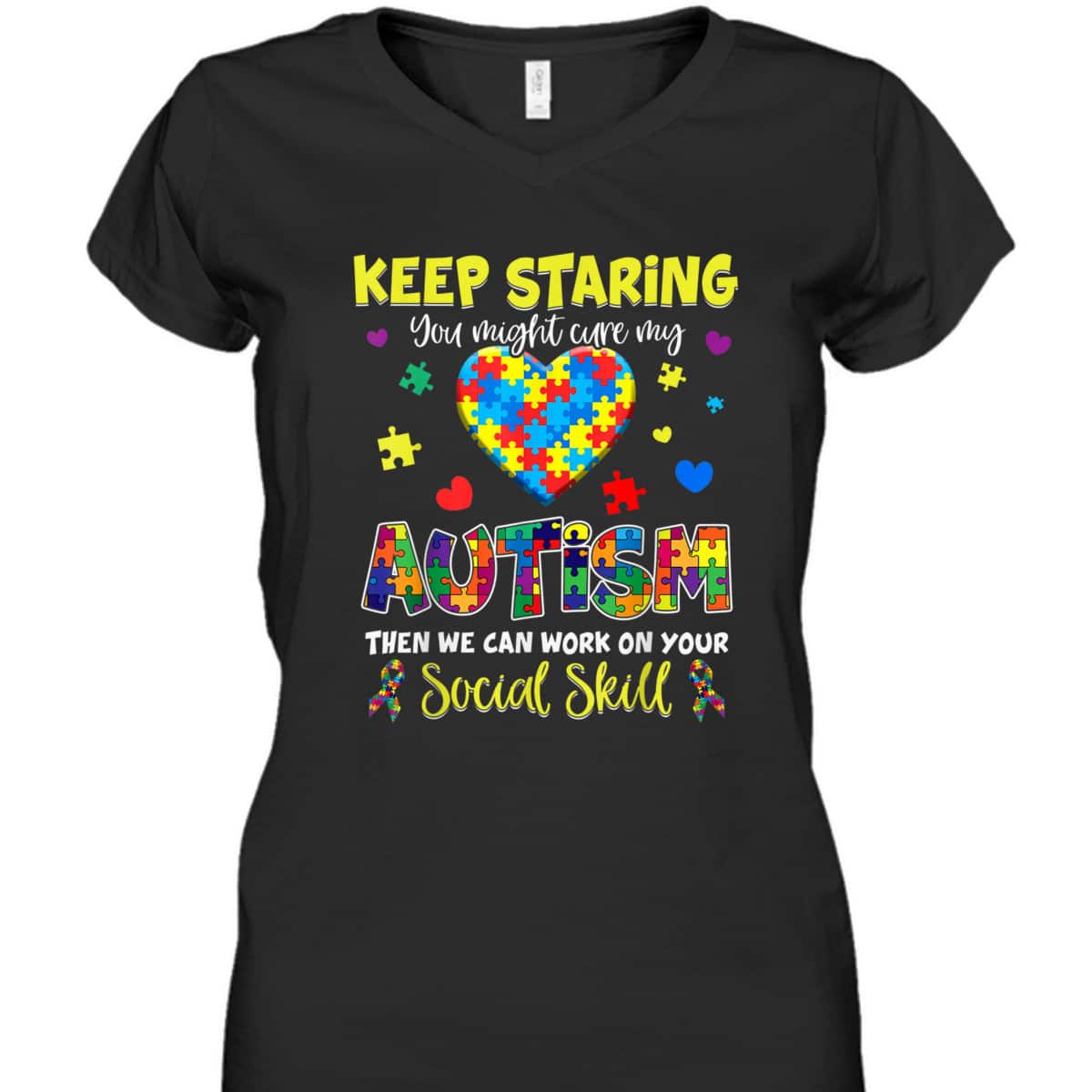 Keep Staring You Might Cure My Autism Awareness Puzzle Gift T-Shirt