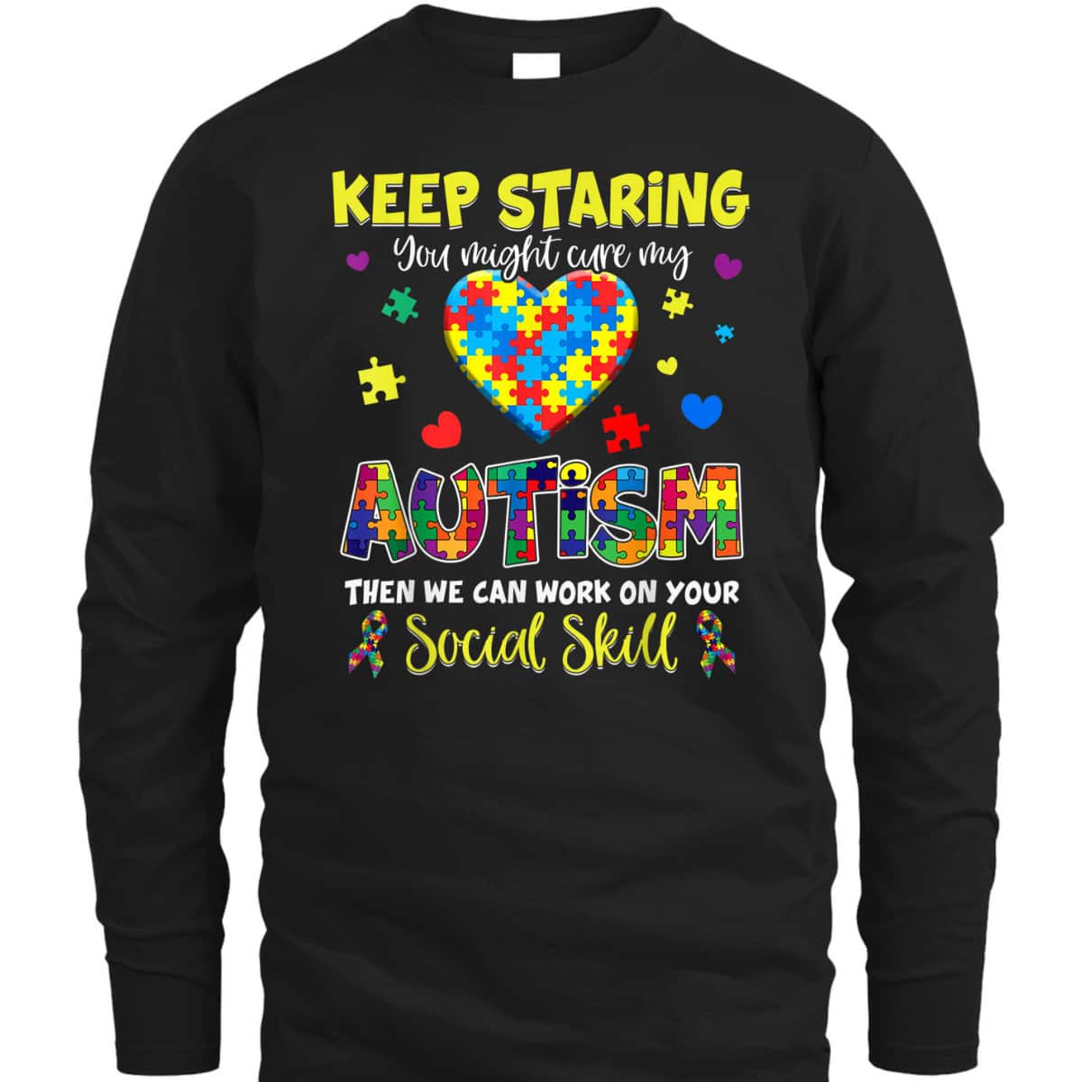 Keep Staring You Might Cure My Autism Awareness Puzzle Gift T-Shirt