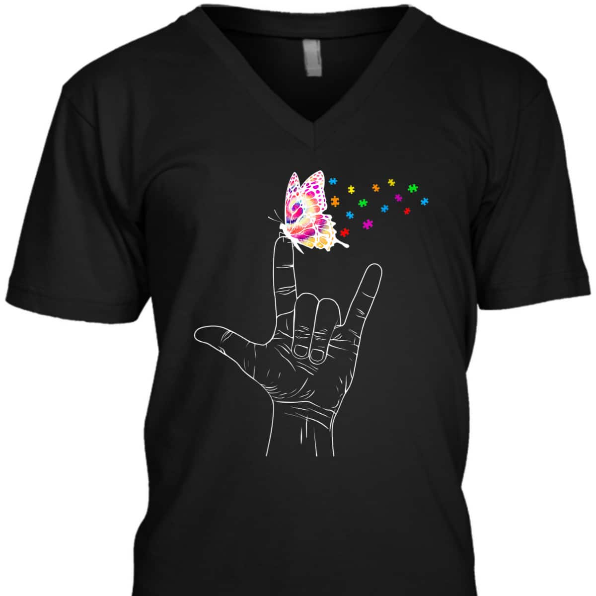 Womens ASL I Love You Hand Sign Language Butterfly Autism Awareness T-Shirt