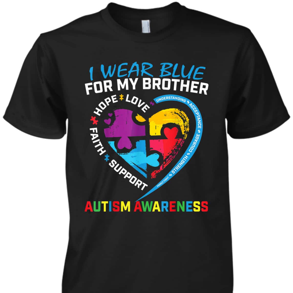 I Wear Blue For My Brother Autism Awareness Puzzle Kids Boys T-Shirt