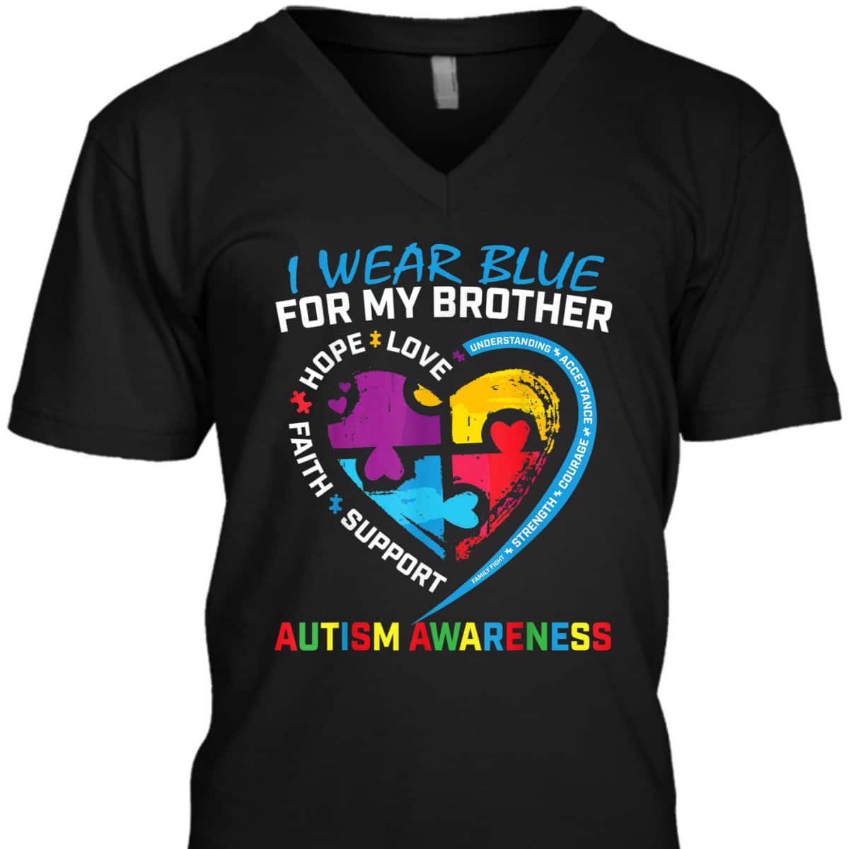 I Wear Blue For My Brother Autism Awareness Puzzle Kids Boys T-Shirt