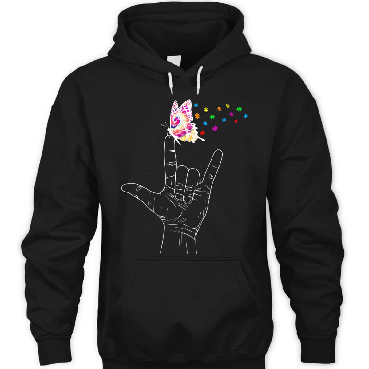 Womens ASL I Love You Hand Sign Language Butterfly Autism Awareness T-Shirt