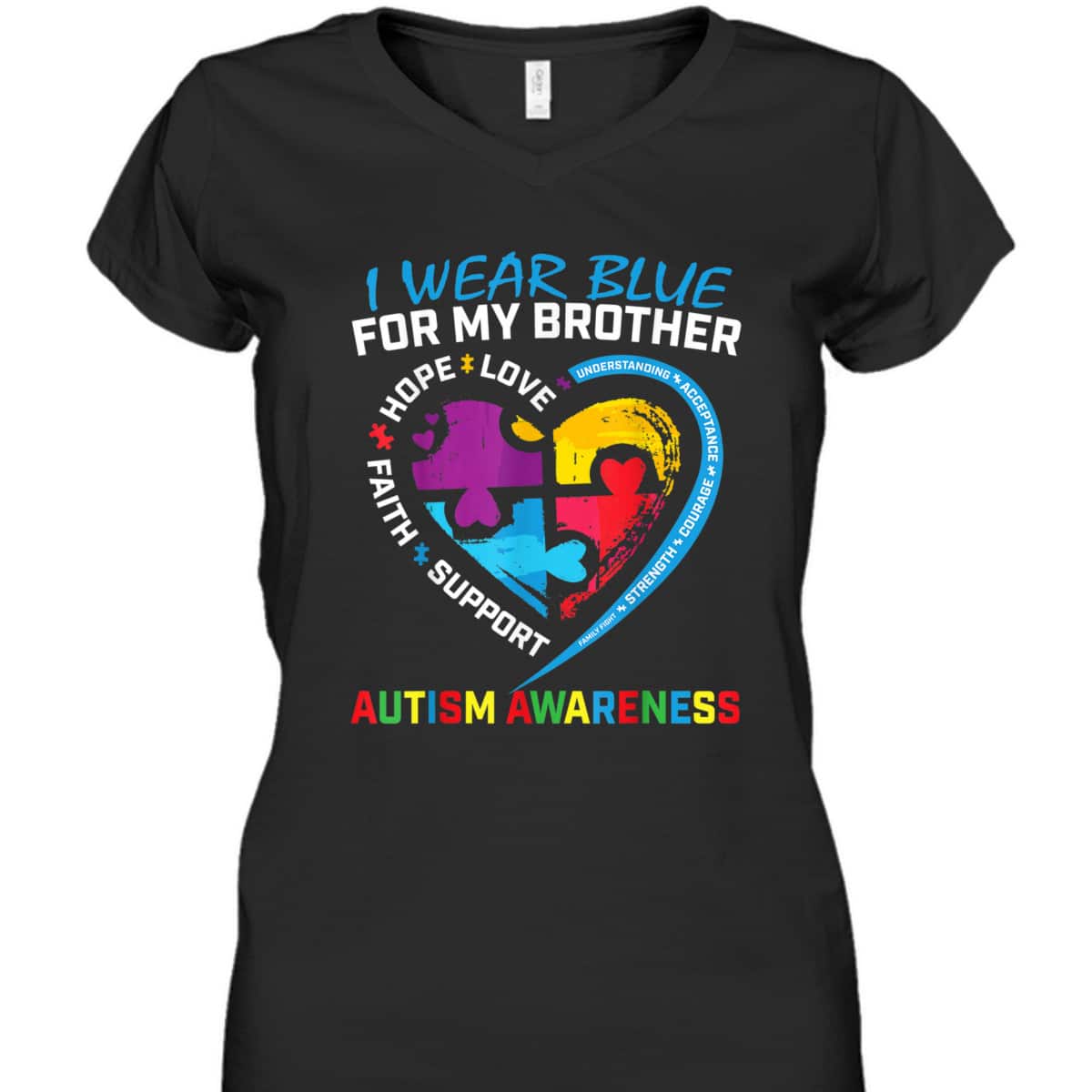 I Wear Blue For My Brother Autism Awareness Puzzle Kids Boys T-Shirt