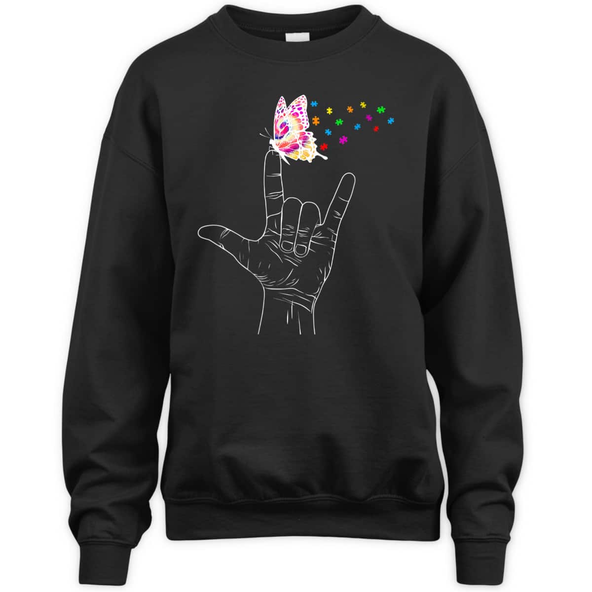 Womens ASL I Love You Hand Sign Language Butterfly Autism Awareness T-Shirt