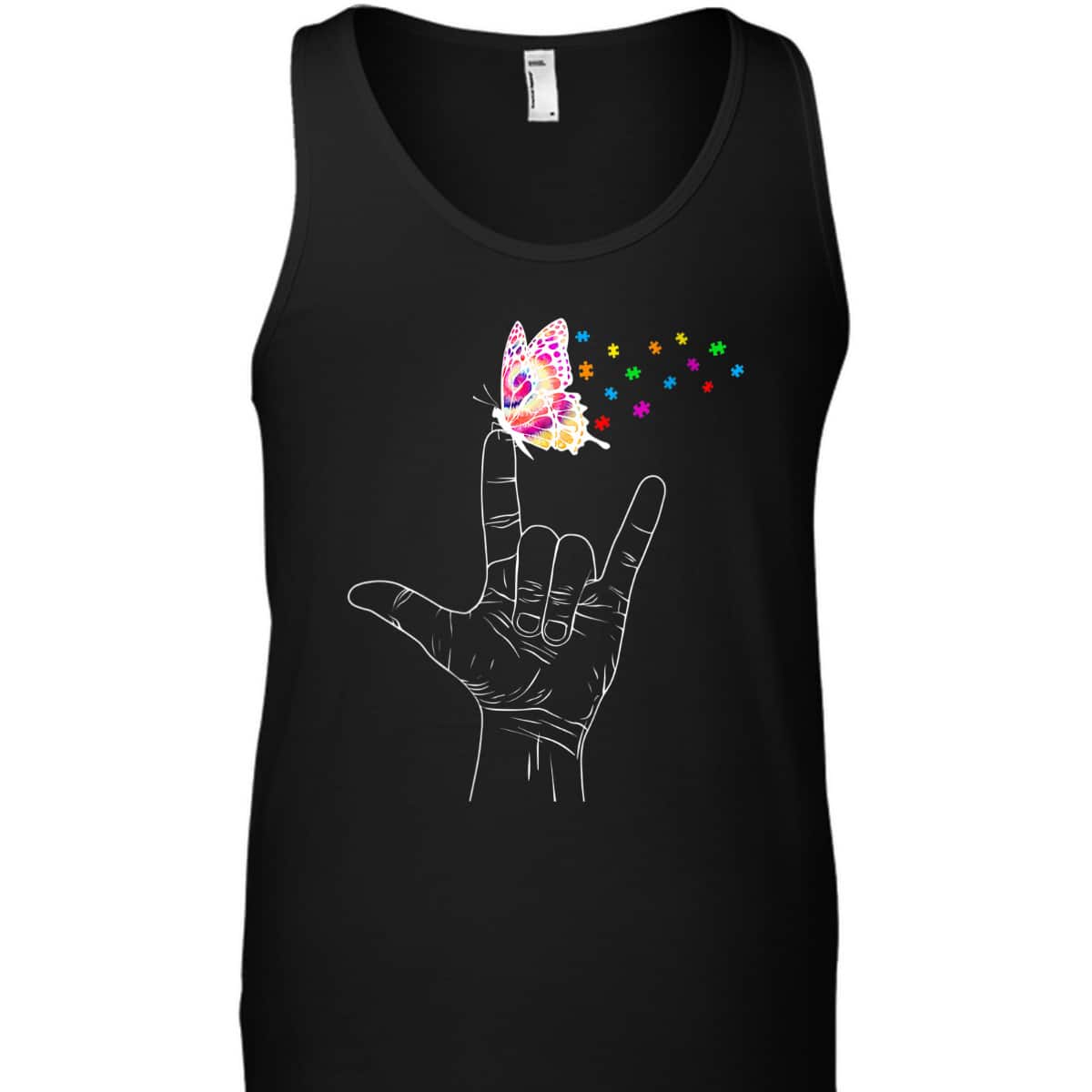 Womens ASL I Love You Hand Sign Language Butterfly Autism Awareness T-Shirt