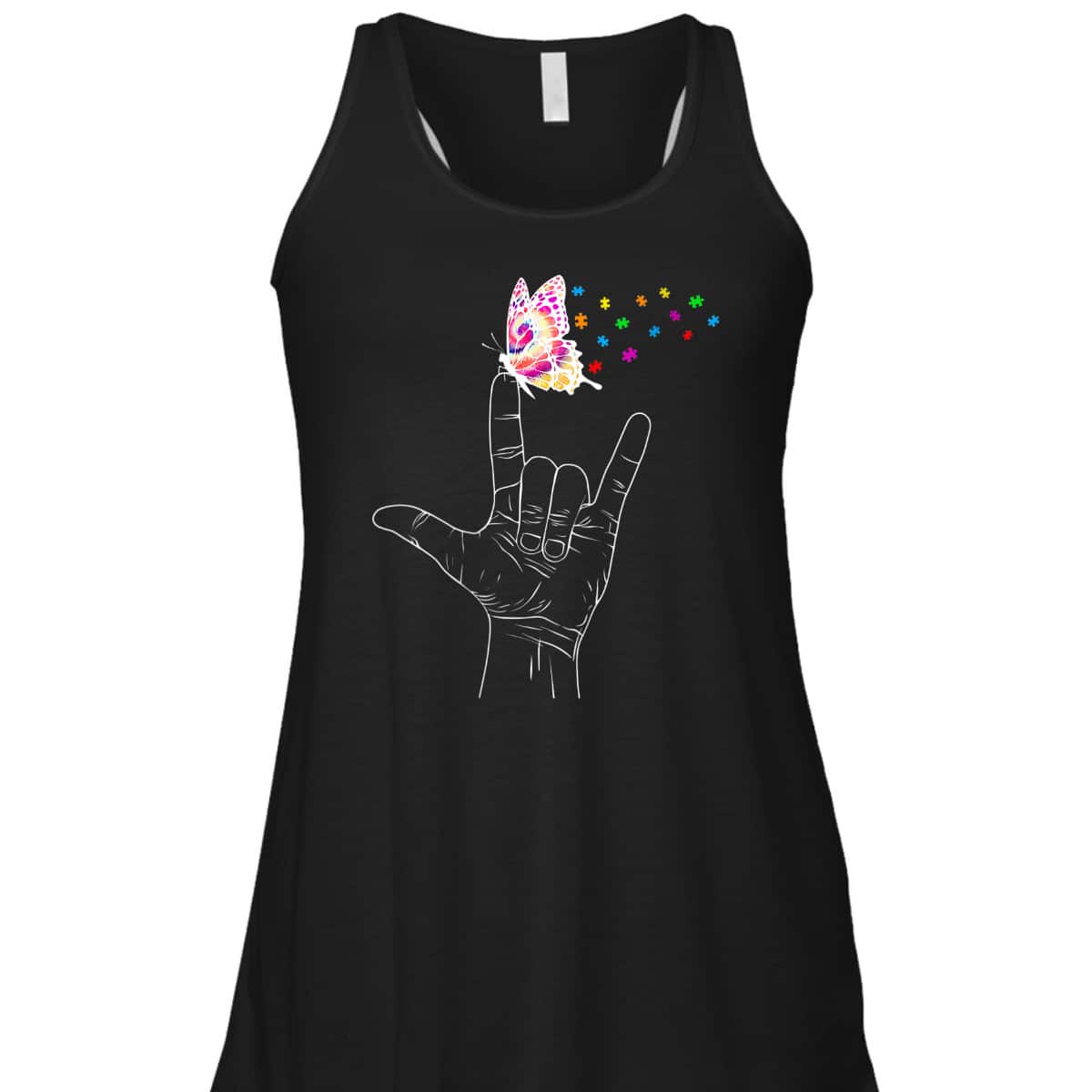 Womens ASL I Love You Hand Sign Language Butterfly Autism Awareness T-Shirt
