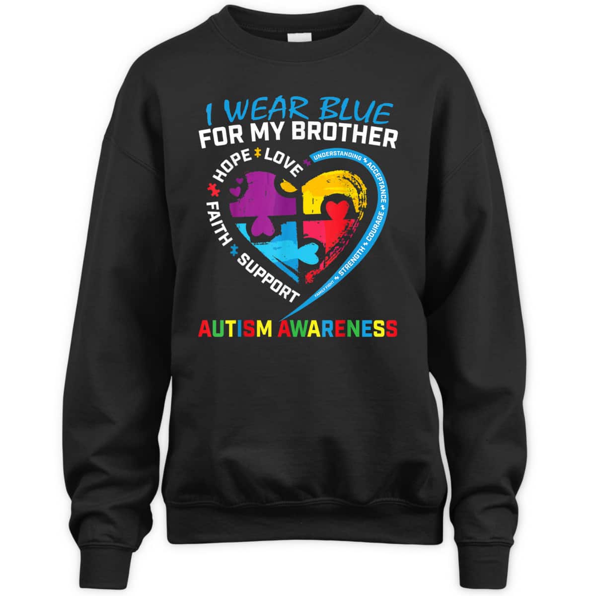 I Wear Blue For My Brother Autism Awareness Puzzle Kids Boys T-Shirt