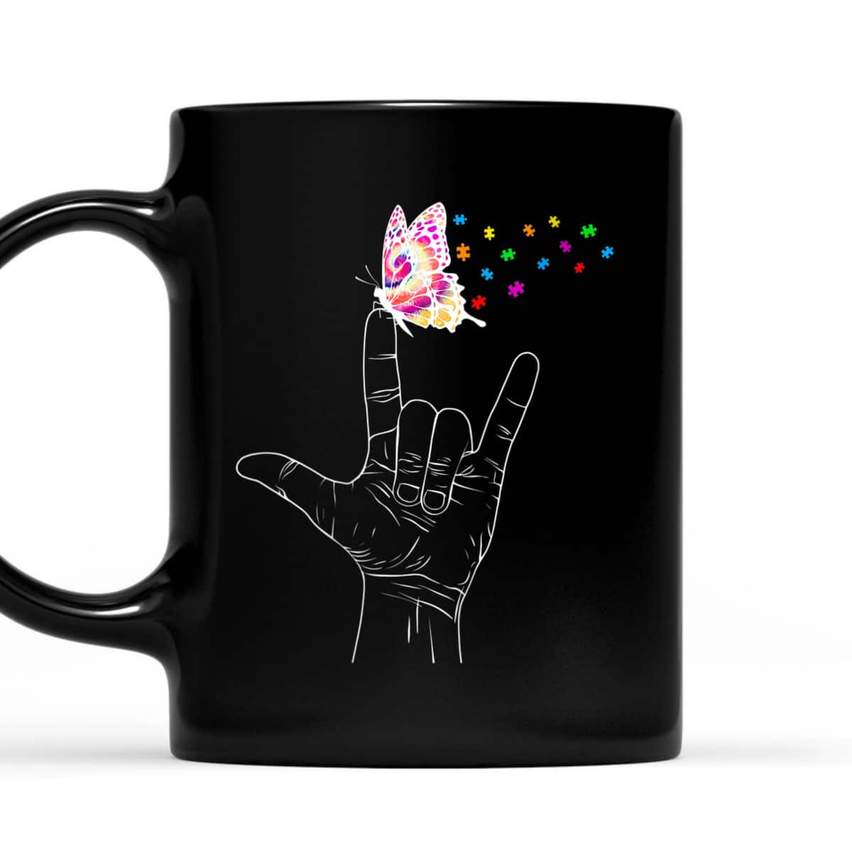 Womens ASL I Love You Hand Sign Language Butterfly Autism Awareness T-Shirt