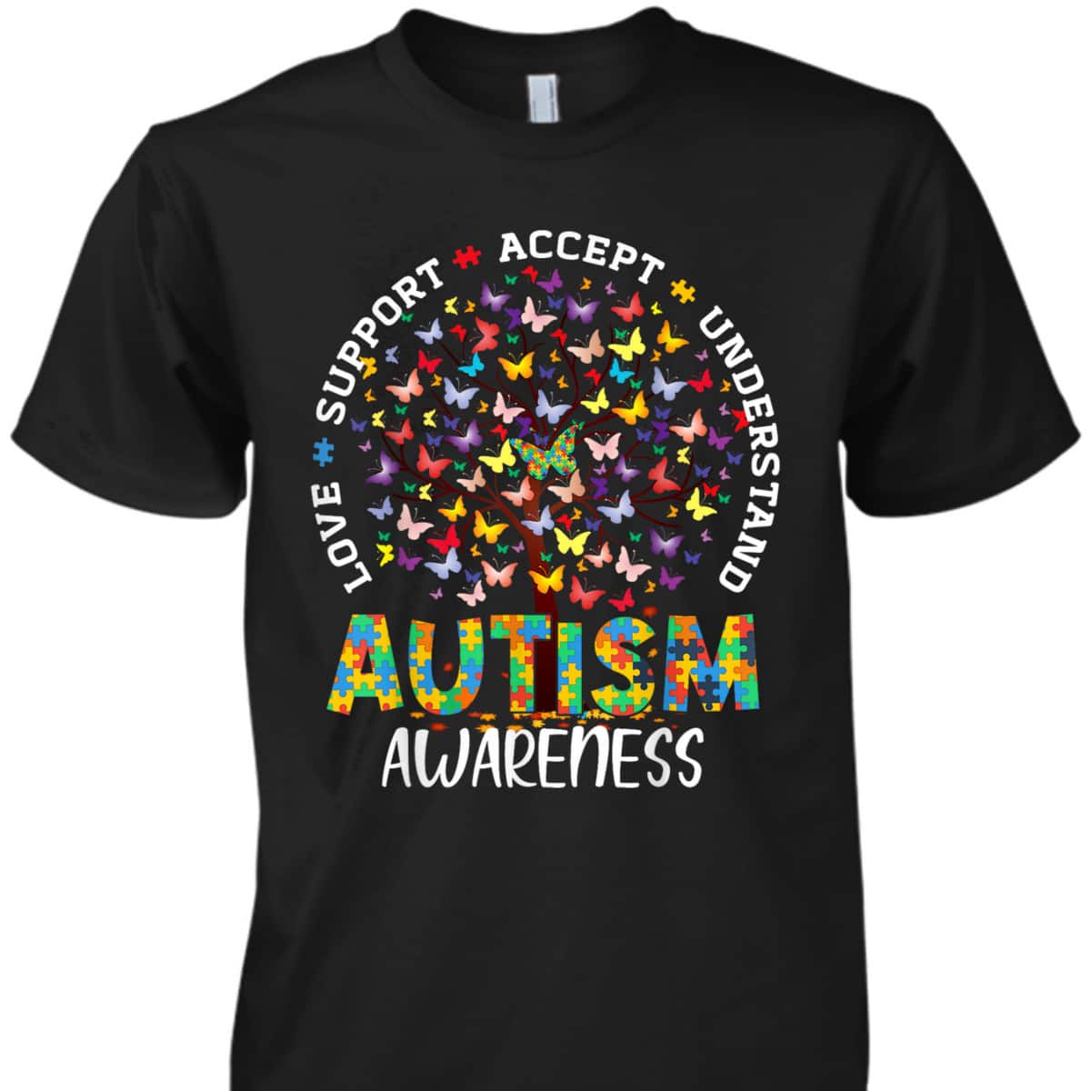 Butterfly Tree Autism Love Accept Support Autism Month T-Shirt