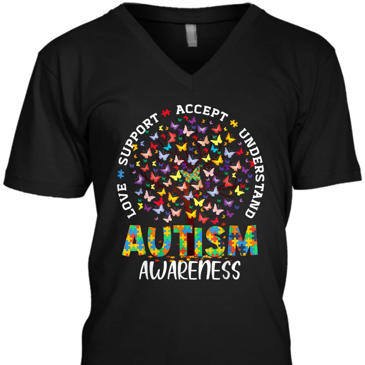 Butterfly Tree Autism Love Accept Support Autism Month T-Shirt