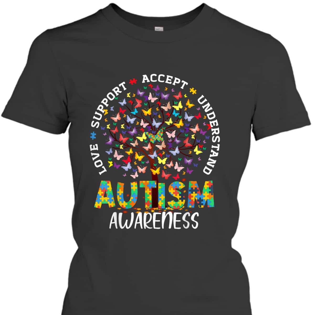 Butterfly Tree Autism Love Accept Support Autism Month T-Shirt